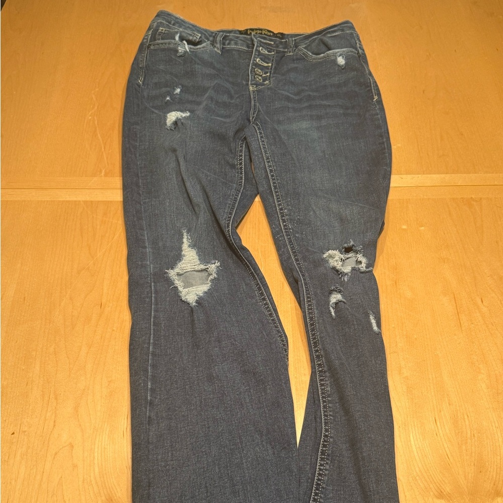 Indigo Rein Dark Blue Distressed Skinny Jeans